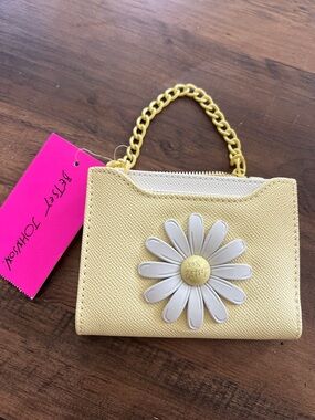 Betsey Johnson Yellow Daisy Applique Mini Wristlet with Gold Chain